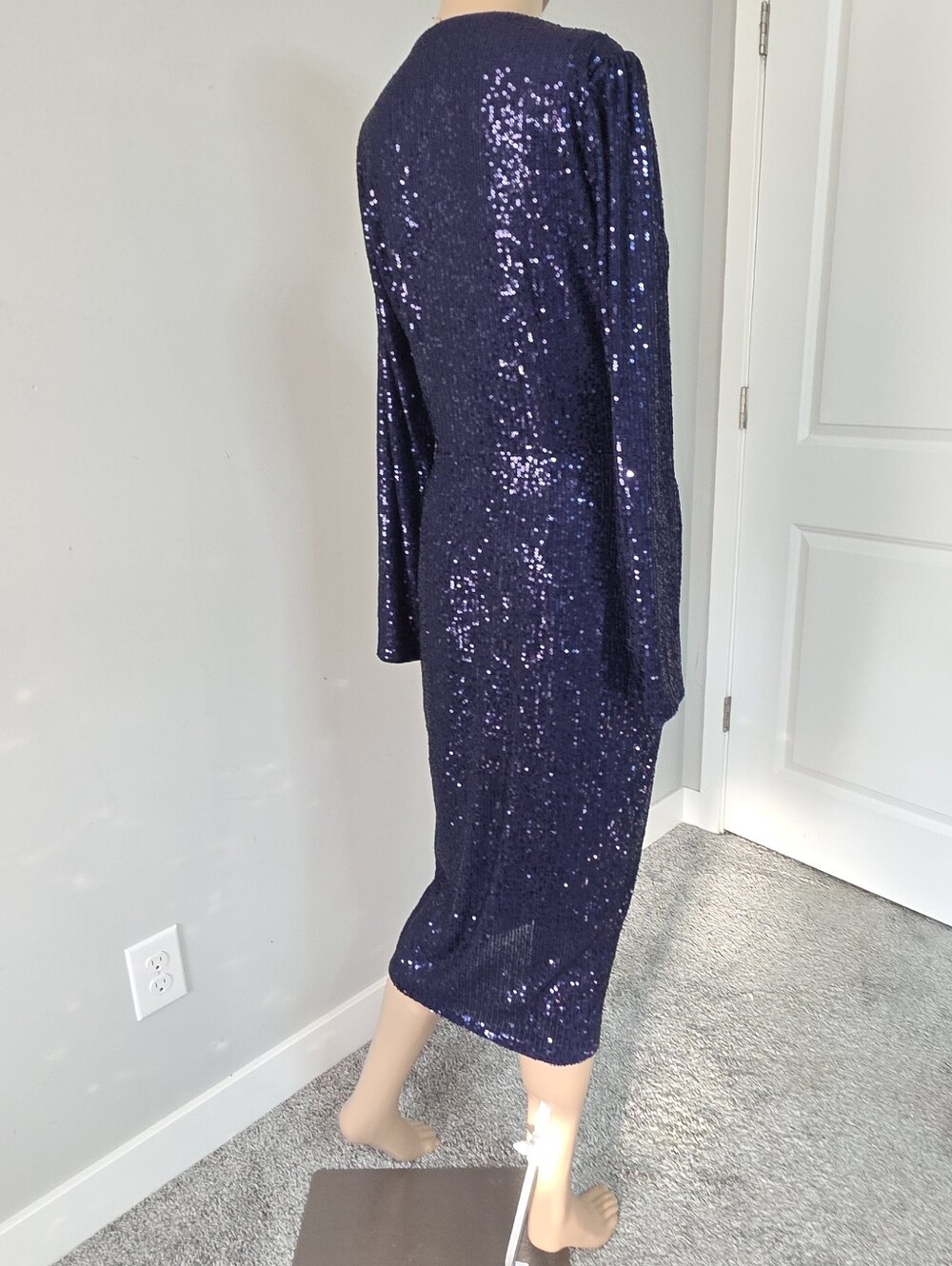 Isaac Mizarahi Live Always Isaac Navy Blue Sequin Wrap Dress XXS Gorgeous! - Picture 12 of 16